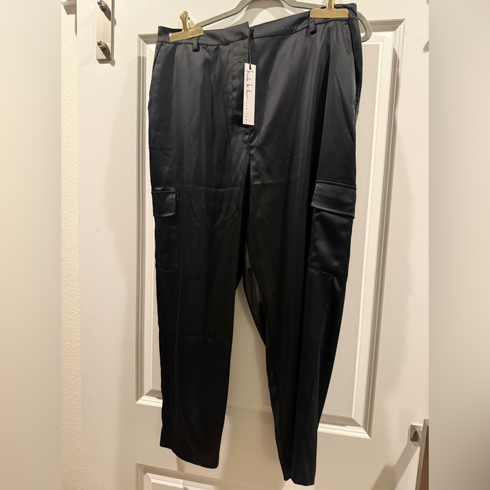 Satin Black Women's Ankle Cargo Pants